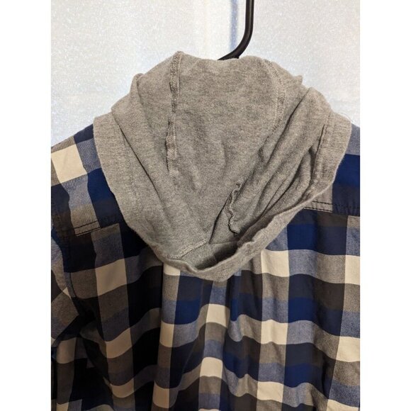 tommy hilfiger Boys Shacket Size Large (12-14) Blue Plaid Hooded Pearl Snaps - Picture 11 of 13